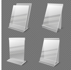 Realistic business information transparent plexiglass empty holders isolated vector