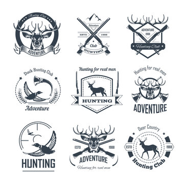Hunting club icons hunt adventure hunter gun rifle open season wild animal