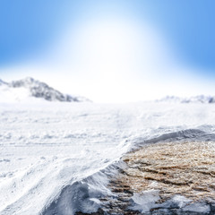 winter background of free space and snow with ice 