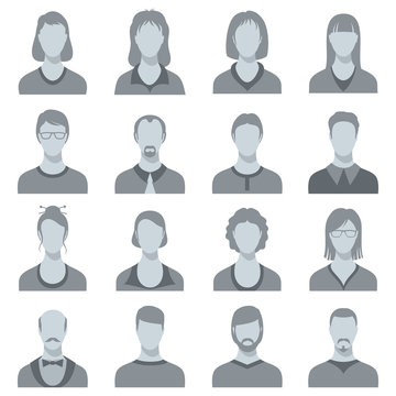 Female and male head vector silhouettes. User profile avatars