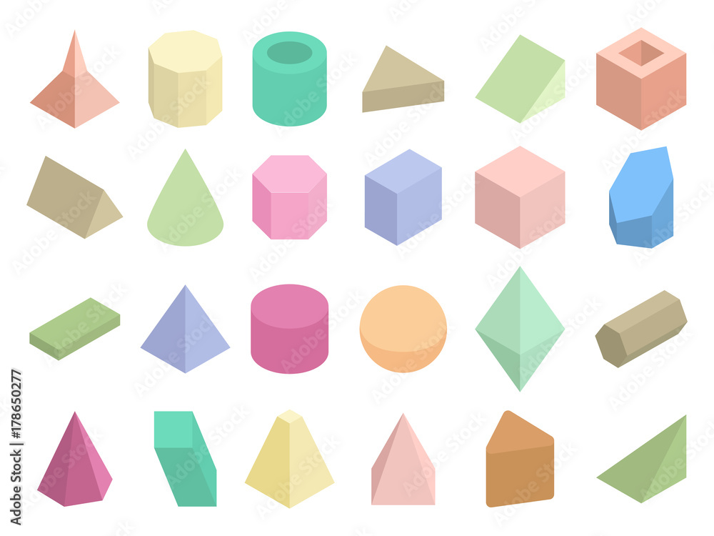 Poster isometric 3d geometric color shapes vector set