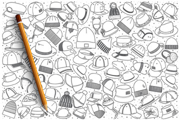 Hand drawn hats vector doodle set background