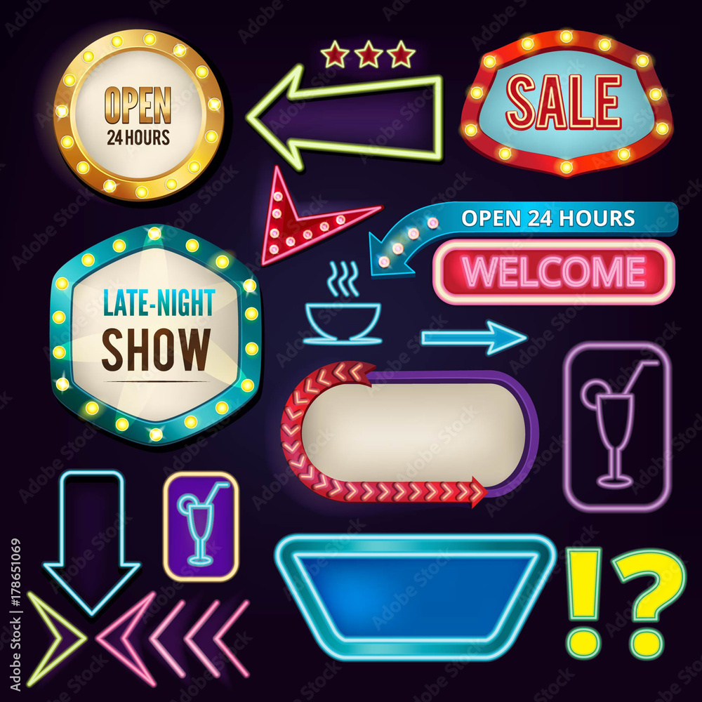 Canvas Prints retro neon signs. billboards at highway. empty frames and banners with backlight