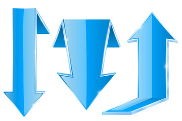 Folded blue arrows. Shiny 3d signs