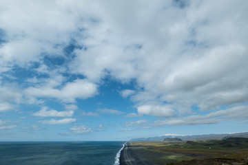 Iceland landscape, popular landmark Black Sand Beach in Vik, Iceland