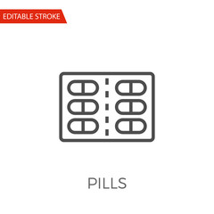 Pills Thin Line Vector Icon. Flat Icon Isolated on the White Background. Editable Stroke EPS file. Vector illustration.