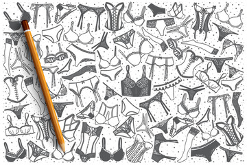 Hand drawn underware vector doodle set background
