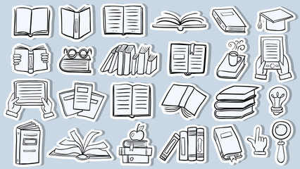 Set of book doodle stickers