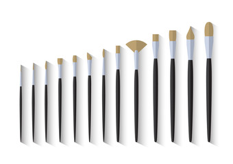 set of paint brush stationary, collection of color painting accessory, artist tools, vector illustration