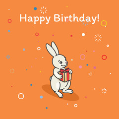 Cute bunny is holding a gift