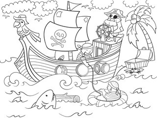 children coloring on the theme of pirates raster