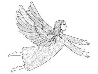 Raster illustration angel in the flowers