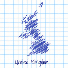Map of United Kingdom, blue sketch abstract background