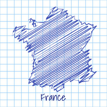 Map of France, blue sketch abstract background