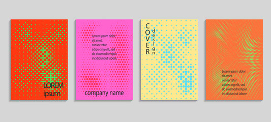 Minimalistic abstract vector halftone covers design. Future geometric template. Vector templates for placards, banners, flyers, presentations and reports