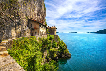 Hermitage or Eremo of Santa Caterina del Sasso monastery. Maggiore lake, Lombardy Italy