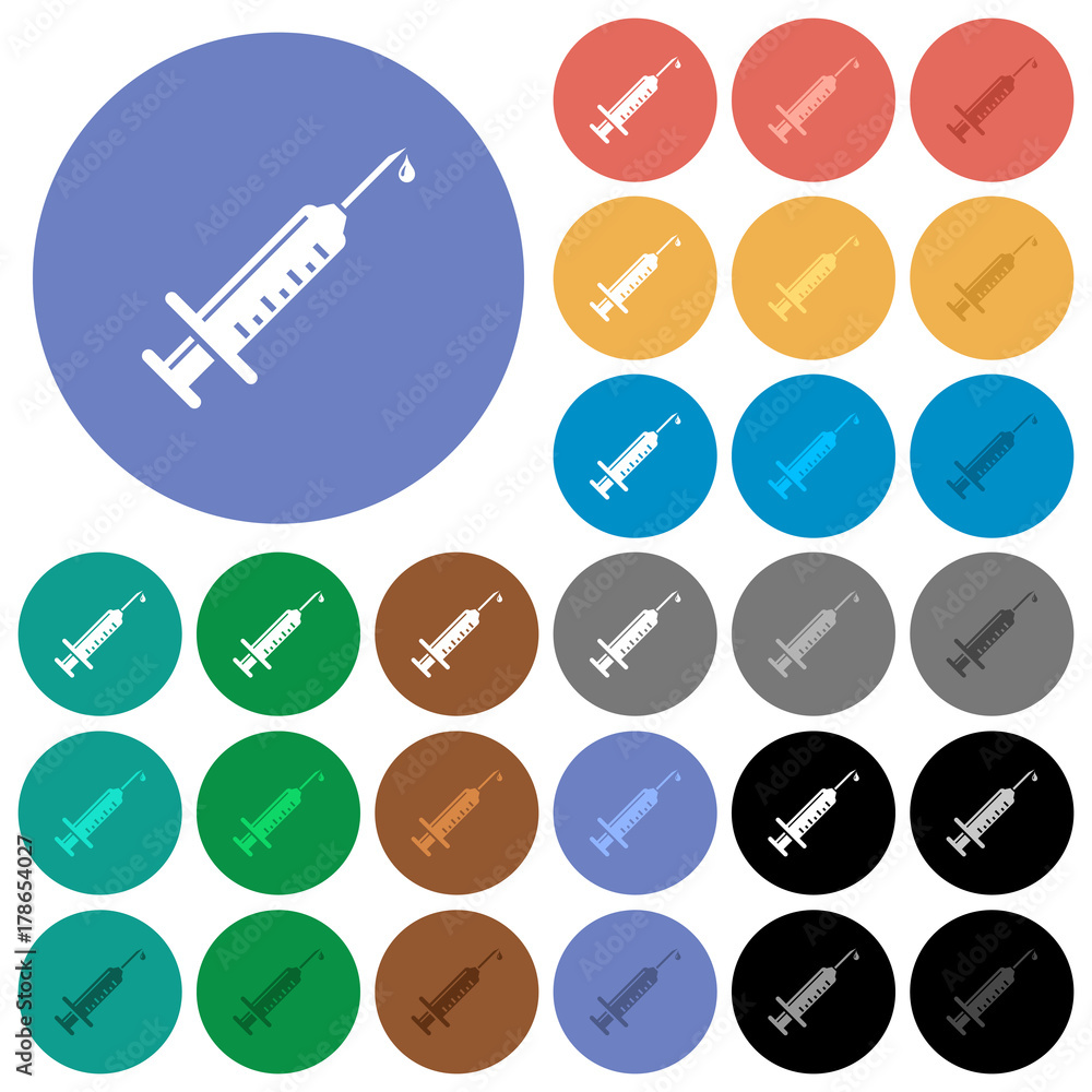 Poster syringe with drop round flat multi colored icons