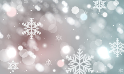 Abstract winter blurred snowflakes vector background.