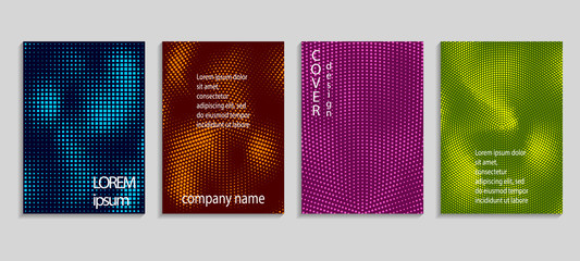 Minimalistic abstract vector halftone covers design. Future geometric template. Vector templates for placards, banners, flyers, presentations and reports