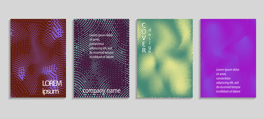 Minimalistic abstract vector halftone covers design. Future geometric template. Vector templates for placards, banners, flyers, presentations and reports