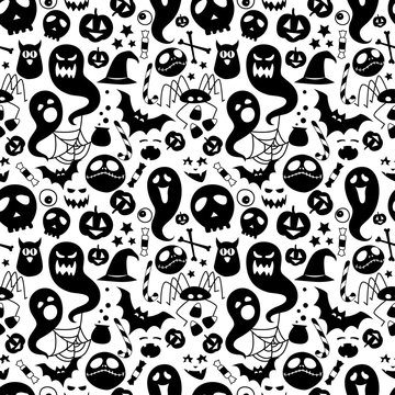 Vector Illustration Black White Seamless Background Abstract Pattern Halloween Party