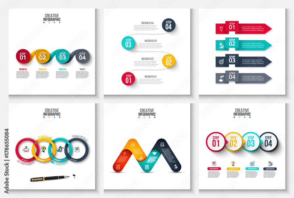Aufkleber set of vector arrows, circles and other abstract elements for infographic. business concept with 4 o