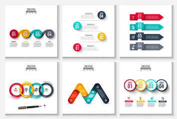 Set of vector arrows, circles and other abstract elements for infographic. Business concept with 4 options, parts, steps or processes. Linear icons.