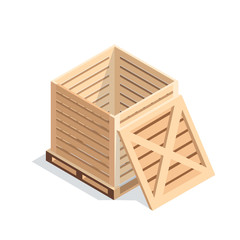 Isometric wooden box on pallet.
