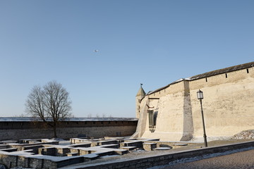 Pskov Krom (the Kremlin) built the end of the XI century - the beginning of the XII century. Russia.