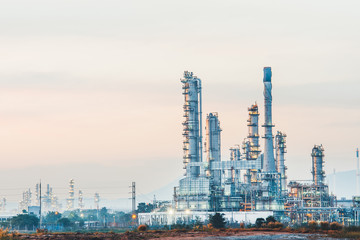 Aerial view oil refinery night background during twilight,Industrial zone,Energy power station.