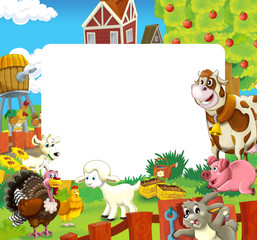 Obraz na płótnie Canvas cartoon scene with farm animals - frame for different usage - illustration for children
