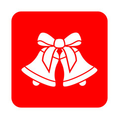 Icono plano campanas de navidad en cuadrado rojo
