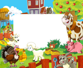 cartoon scene with farm animals - frame for different usage - illustration for children