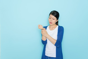 pretty housewife isolated on blue background