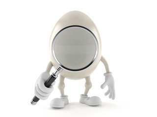 Egg character looking through magnifying glass