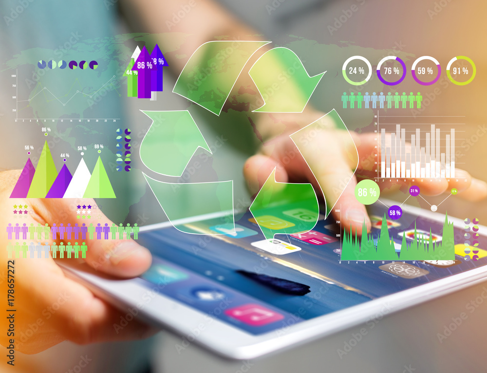 Poster technology ecologic interface with world map on the background - ecology concept