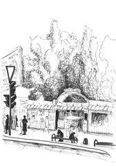 Vector pencil sketch of city scene