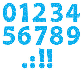 set of winter numbers with snowflakes 