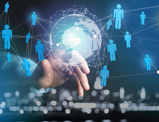 International network displayed on a futuristic interface with globe and connection - technology and business concept