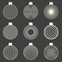 Set of linear graphic stylized Christmas ball toys