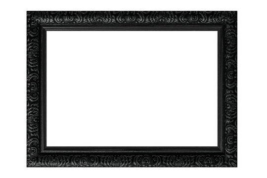Black vintage picture frame isolated on white background.