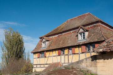 Fototapeta na wymiar maison traditionnelle alsacienne ancienne dans un village