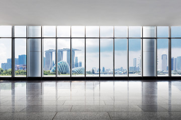 Plakat empty office with cityscape of modern city