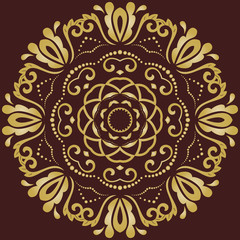 Elegant vector round golden ornament in classic style. Abstract traditional pattern with oriental elements. Classic vintage pattern