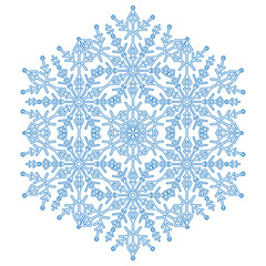 Round vector snowflake. Abstract winter ornament. Fine blue snowflake