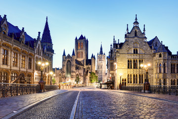 Fototapeta na wymiar Medieval Ghent at night. Belgium