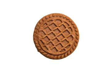 Chocolate cookie with cream filling isolated on white