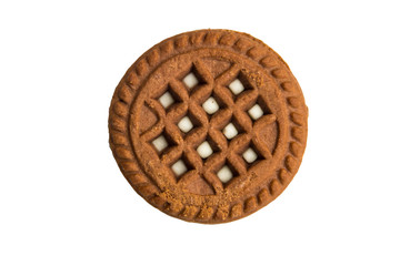 Chocolate cookie with cream filling isolated on white
