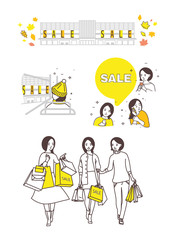 Illustration of the period of sales, shopping, women s gossip.