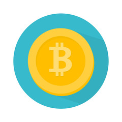 Bitcoin icon. Circle shaped whit long shadow